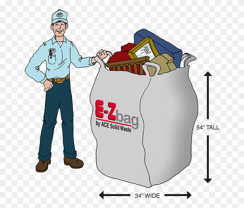 671x655 The Portable Dumpster Bag By Ace Construction And Demolition Waste Removal, Person, Human, Sack HD PNG Download