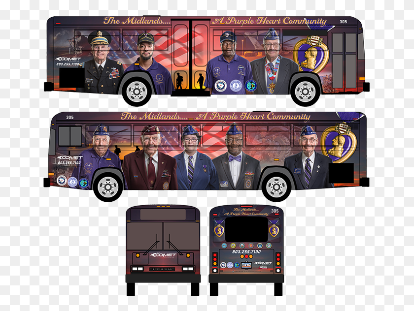 663x572 The Purple Heart Bus Project Bus, Person, Tie, Helmet HD PNG Download