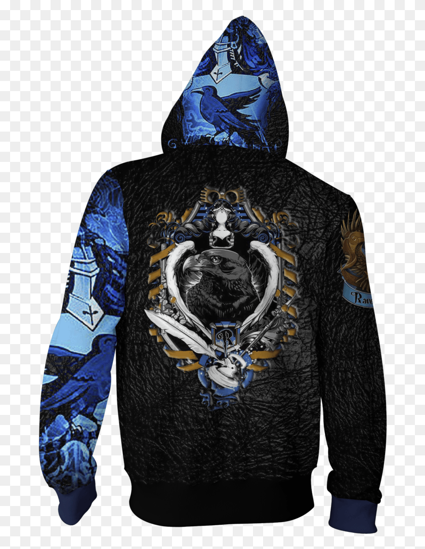 690x1025 The Ravenclaw Eagle Harry Potter Zip Up Hoodie Fullprinted Ravenclaw Crest, Clothing, Apparel, Sweatshirt HD PNG Download
