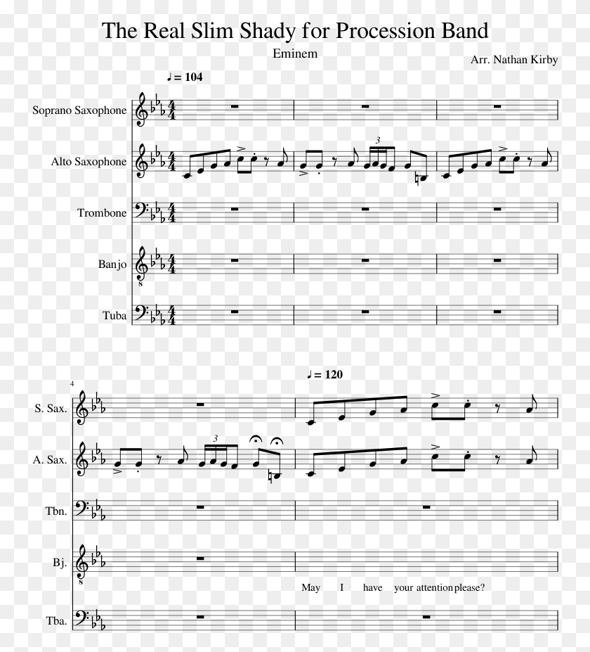 750x867 The Real Slim Shady For Procession Band Sheet Music Real Slim Shady Score, Gray, World Of Warcraft HD PNG Download