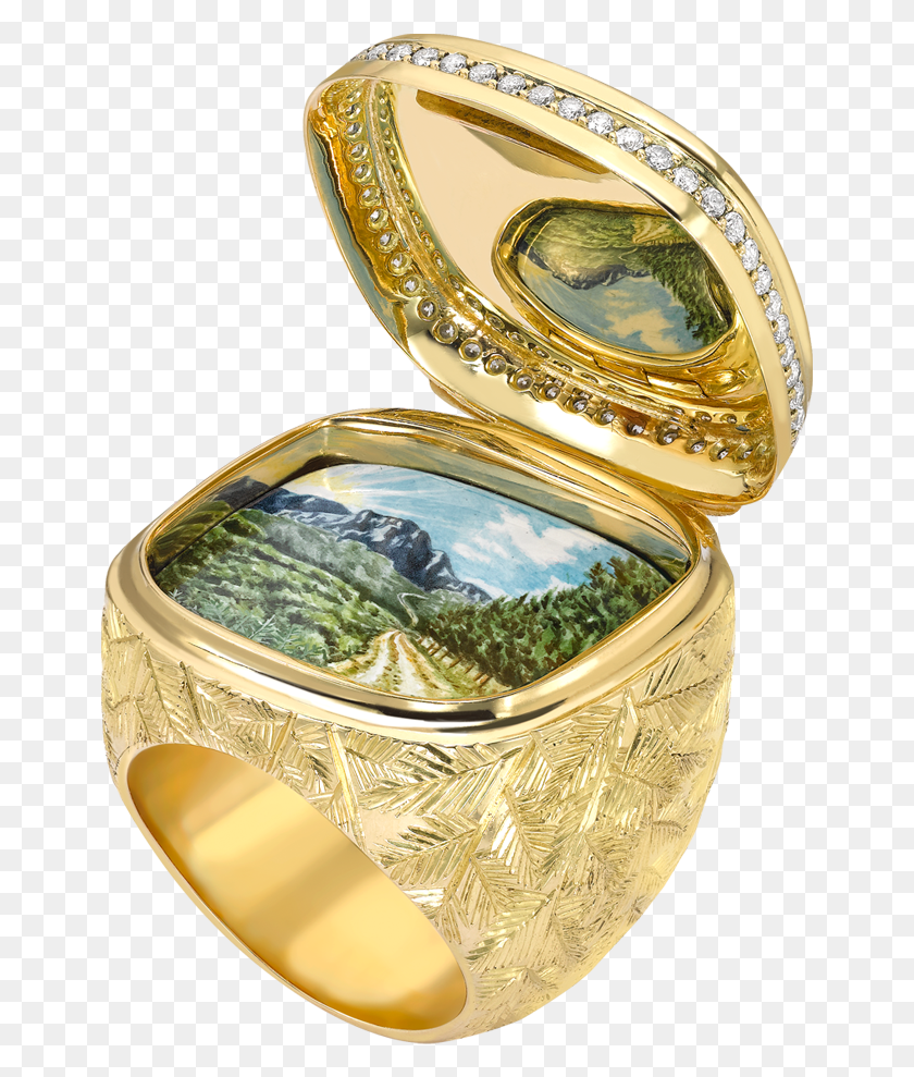 655x929 The Ring Opens To Reveal A Hand Painted Enamel Scene Ring That Opens, Gold, Accessories, Accessory HD PNG Download