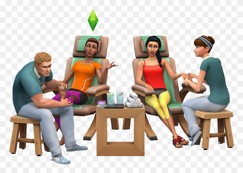 916x633 The Sims 4 Spa Day Sims 4 Mmoga, Sitting, Person, Furniture HD PNG Download