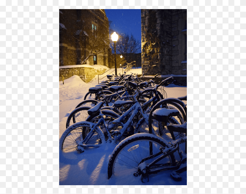 437x601 The Snow Piles Up On Bikes Parked On The Campus Of Snow, Wheel, Machine, Bicycle HD PNG Download