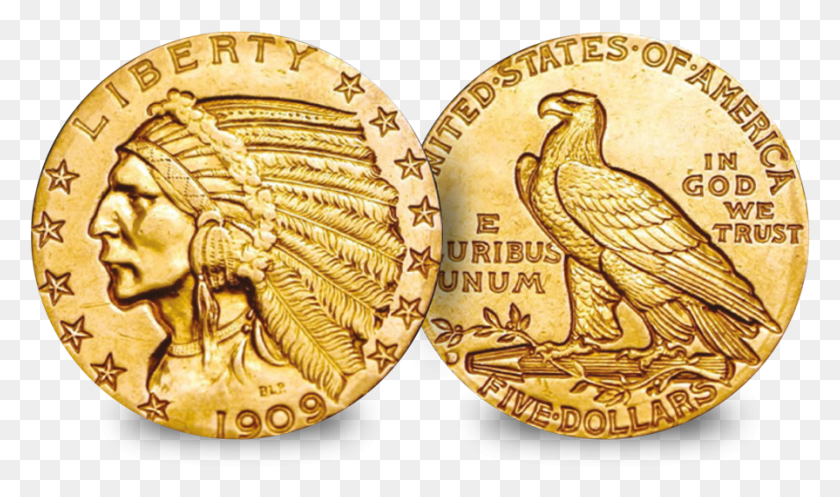 895x502 Самые Первые Золотые Монеты, Отчеканенные В Америке, 1909 D, Половина Орла, Птица, Животное, Монета Hd Png Скачать