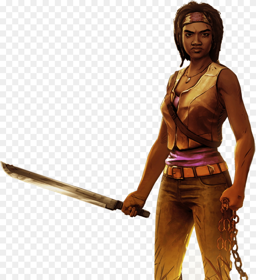 929x1018 The Walking Dead Michonne Game Image, Sword, Weapon, Adult, Face PNG