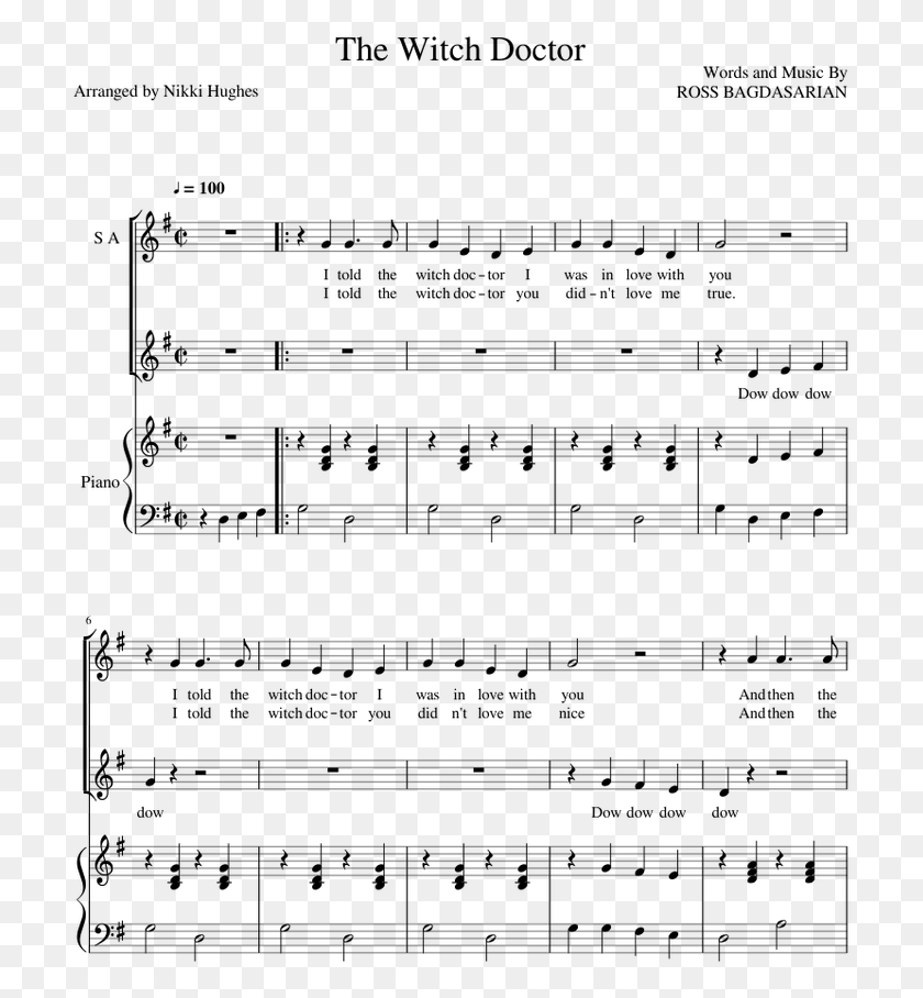 709x848 The Witch Doctor Sheet Music For Piano Voice Halloween Tenor Saxophone Sheet Music, Gray, World Of Warcraft HD PNG Download
