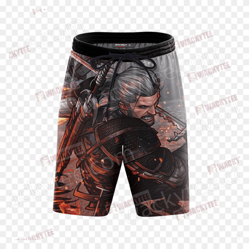 1024x1024 The Witcher 3 Wild Hunt Geralt 3d Beach Shorts Fullprinted Board Short, Clothing, Apparel, Person HD PNG Download