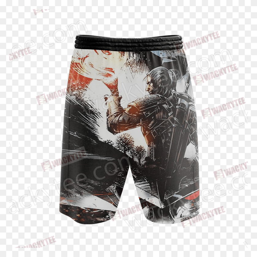 1024x1024 Descargar Png The Witcher 3 Wild Hunt Geralt 3D Beach Shorts Fullprinted Board Short, Ropa, Ropa, Publicidad Hd Png