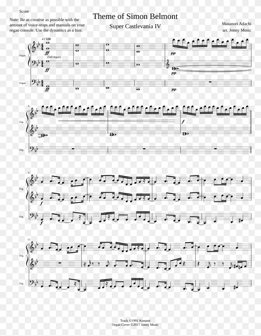 783x1026 Theme Of Simon Belmont Organ Cover Sheet Music For Simon39s Theme Castlevania Sheet Music, Gray, World Of Warcraft HD PNG Download