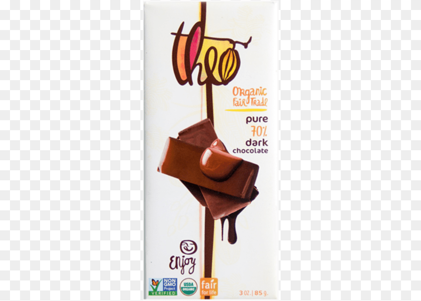 272x601 Theo Organic Fair Trade Pure 70 Dark Chocolate Bar Theo Chocolate Bar, Advertisement, Poster, Food, Sweets Sticker PNG