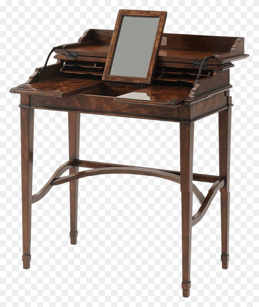 853x1024 Theodore Alexander Mahogany And Flame Veneered Campaign Campaign Desk, Furniture, Table, Electronics HD PNG Download