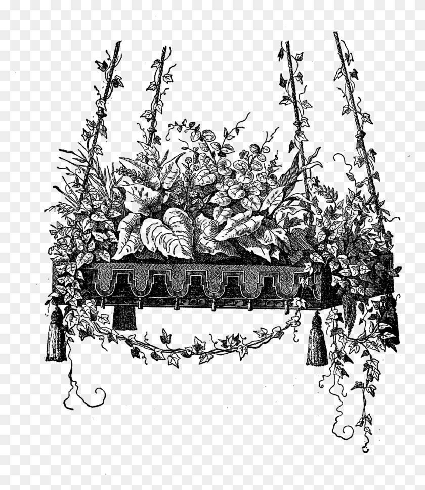 1290x1504 These Are Wonderful Digital Image Transfers Of Beautiful Hanging Plant Clipart Black And White, Nature, Outdoors, Night HD PNG Download