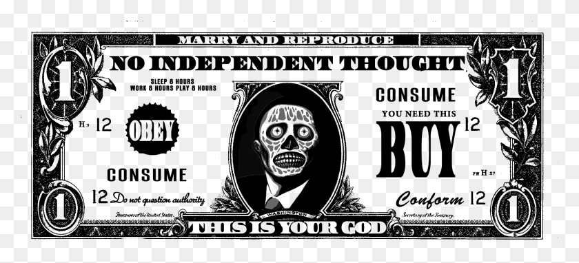 1865x771 They Live Obey Horror Review Dollar Bill, Face, Poster, Advertisement HD PNG Download