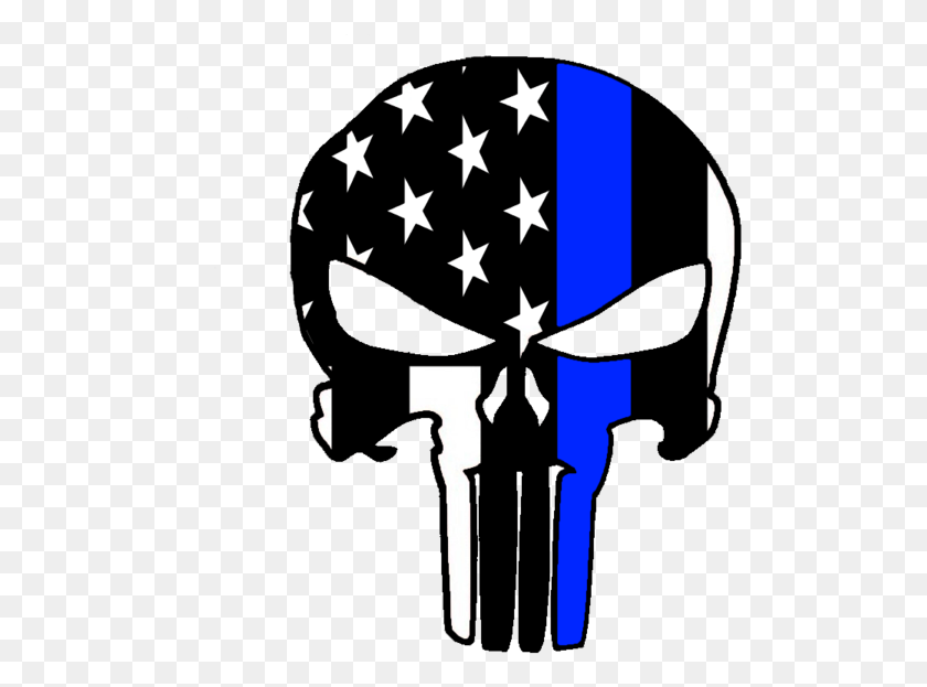 504x563 Png Изображение - Тонкая Синяя Линия Черепа, Флаг, Символ, Американский Флаг Png Скачать
