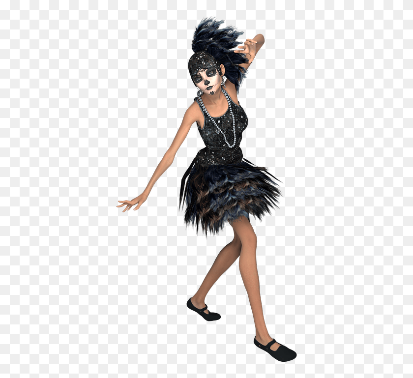 373x709 Thin Lady Sugar Skull Feathers Render Model Ballet Tutu, Dance Pose, Leisure Activities, Clothing HD PNG Download