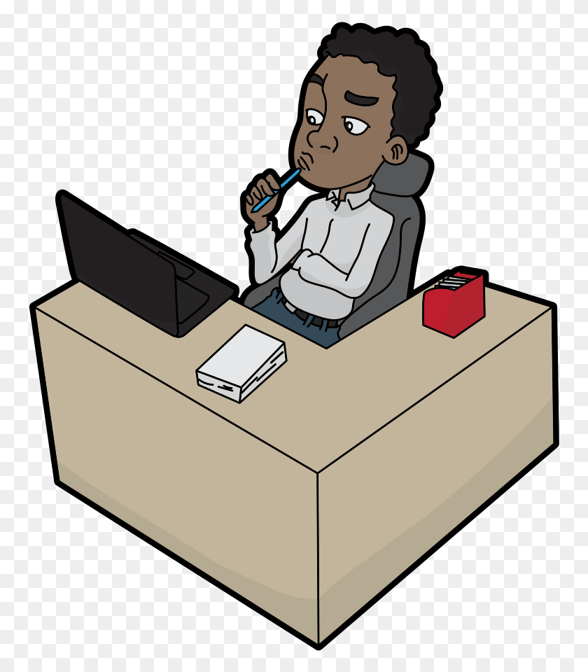 Thinking Black Cartoon Guy Using A Computer Cartoon, Person, Human