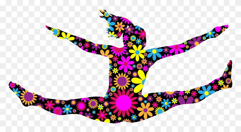 2304x1182 This Free Icons Design Of Floral Jumping Girl Silhouette, Graphics, Text HD PNG Download