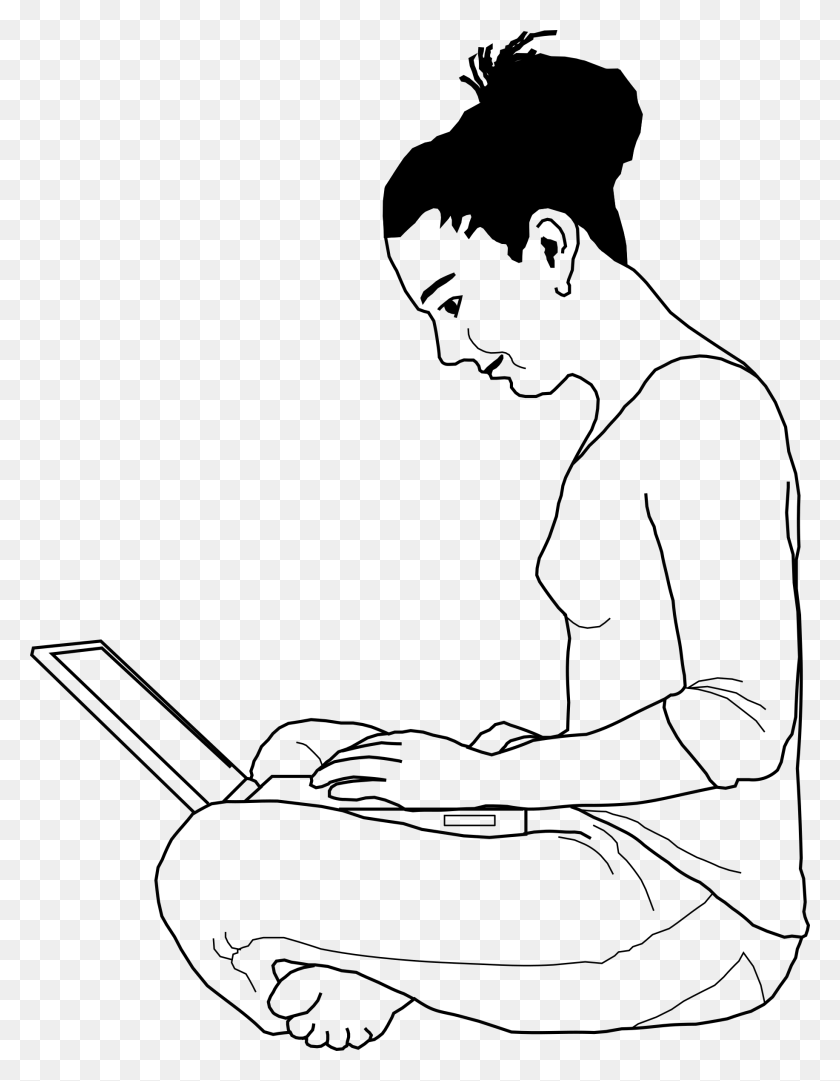 1833x2400 This Free Icons Design Of Girl Typing Women Sitting Line Art, Gray, World Of Warcraft HD PNG Download