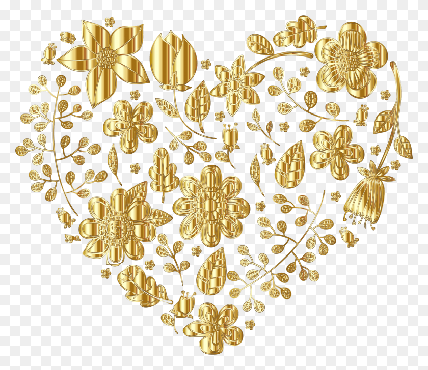 2306x1974 This Free Icons Design Of Gold Floral Heart Variation Gold Flower Transparent Background, Chandelier, Lamp, Pattern HD PNG Download