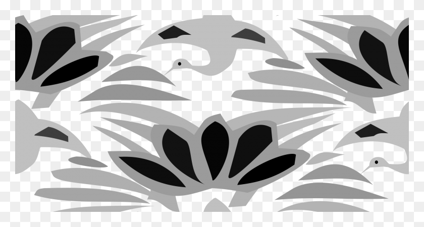 2400x1200 This Free Icons Design Of Lotus Crane Illustration, Stencil, Bird, Animal HD PNG Download
