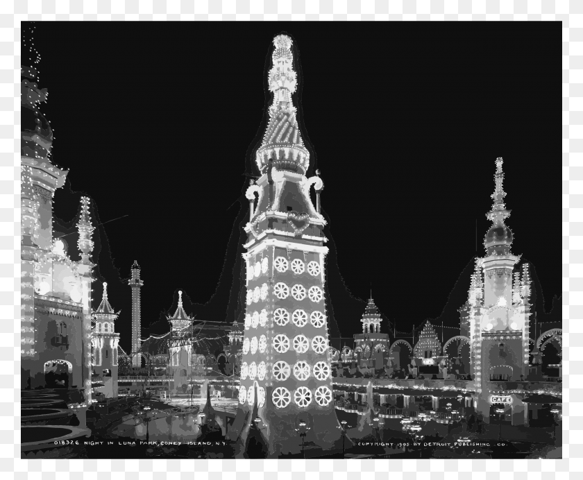 2400x1946 This Free Icons Design Of Night In Luna Park Coney Luna Park Coney Island Old, Spire, Tower, Architecture HD PNG Download