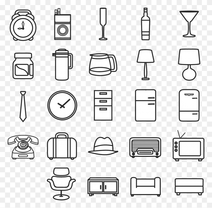 2158x2107 This Free Icons Design Of Retro Icon Set Household Items Black And White, Text, Analog Clock, Clock HD PNG Download