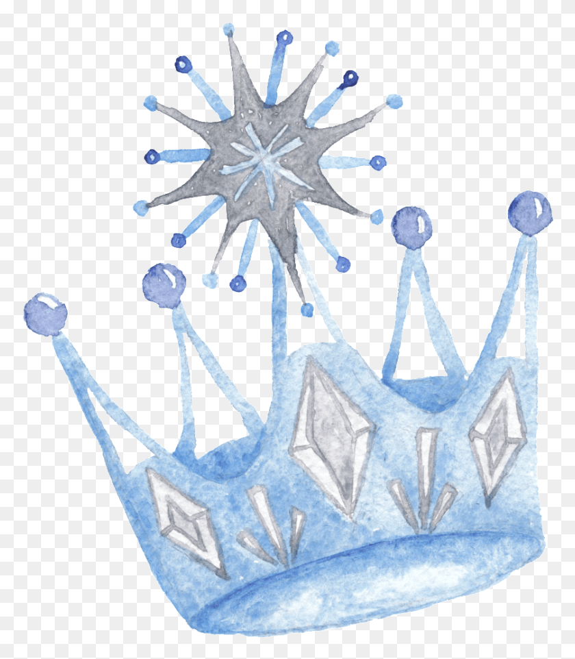 838x970 This Graphics Is Blue Hand Drawn Crown Cartoon Snow, Jewelry, Accessories, Accessory HD PNG Download