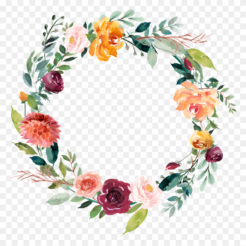 976x978 This Graphics Is Garland Vector About Watercolorflowers Orange Flower Wreath Transparent, Floral Design, Pattern HD PNG Download