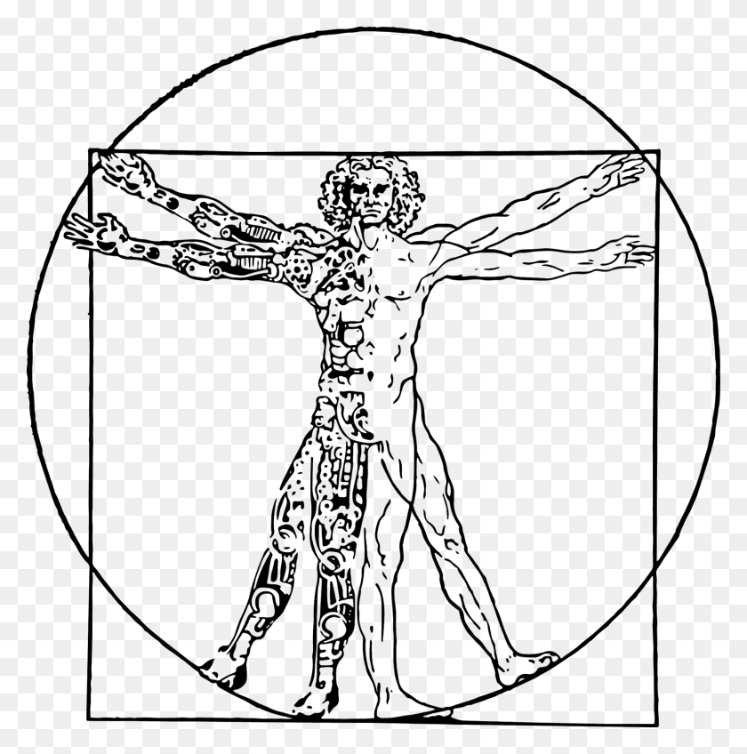 1582x1600 This Is A Play On The Vitruvian Man I Had Painted On Line Art, Gray, World Of Warcraft HD PNG Download