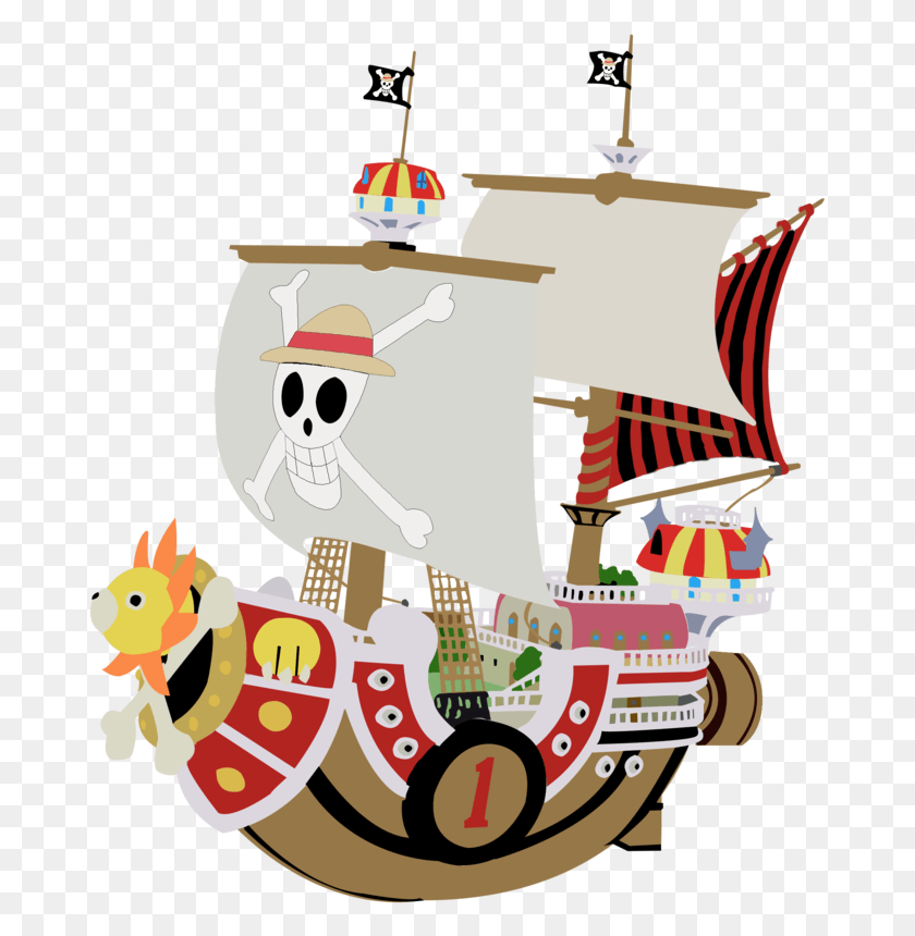 677x800 Thousand Sunny Done Entierly With The Pen Tool On Photoshop One Piece Action Figures Boat, Text, Doodle HD PNG Download