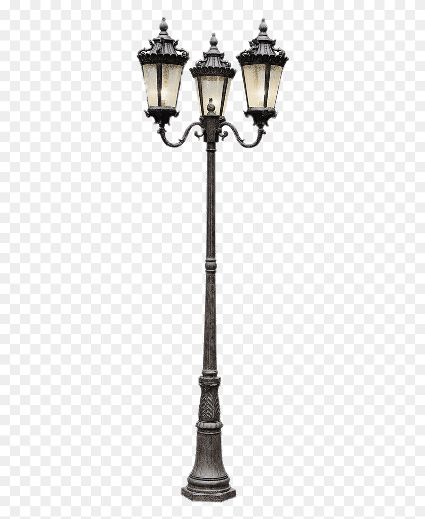 308x965 Three Head Street Lantern French Lamp Post, Lamp Post, Symbol, Emblem Descargar Hd Png
