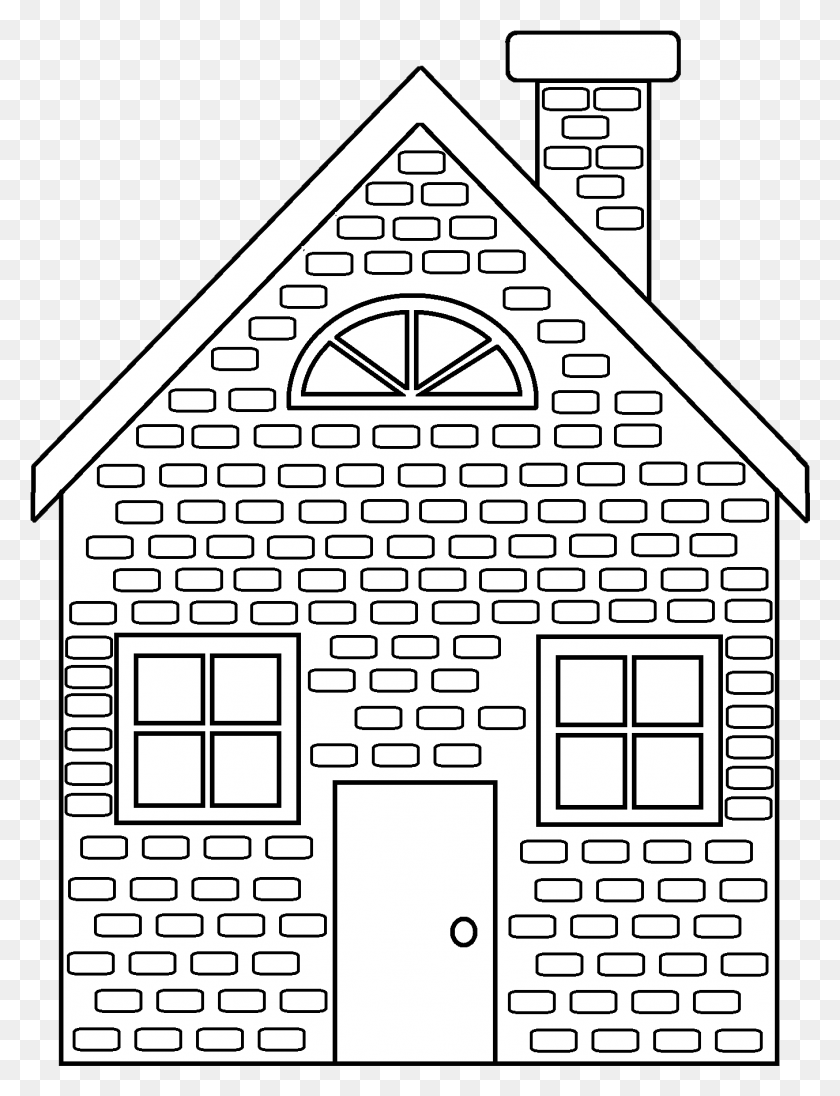 1353x1798 Three Little Pigs Clip Library Stock Black Three Little Pigs Brick House Coloring Page, Housing, Building, Cabin HD PNG Download