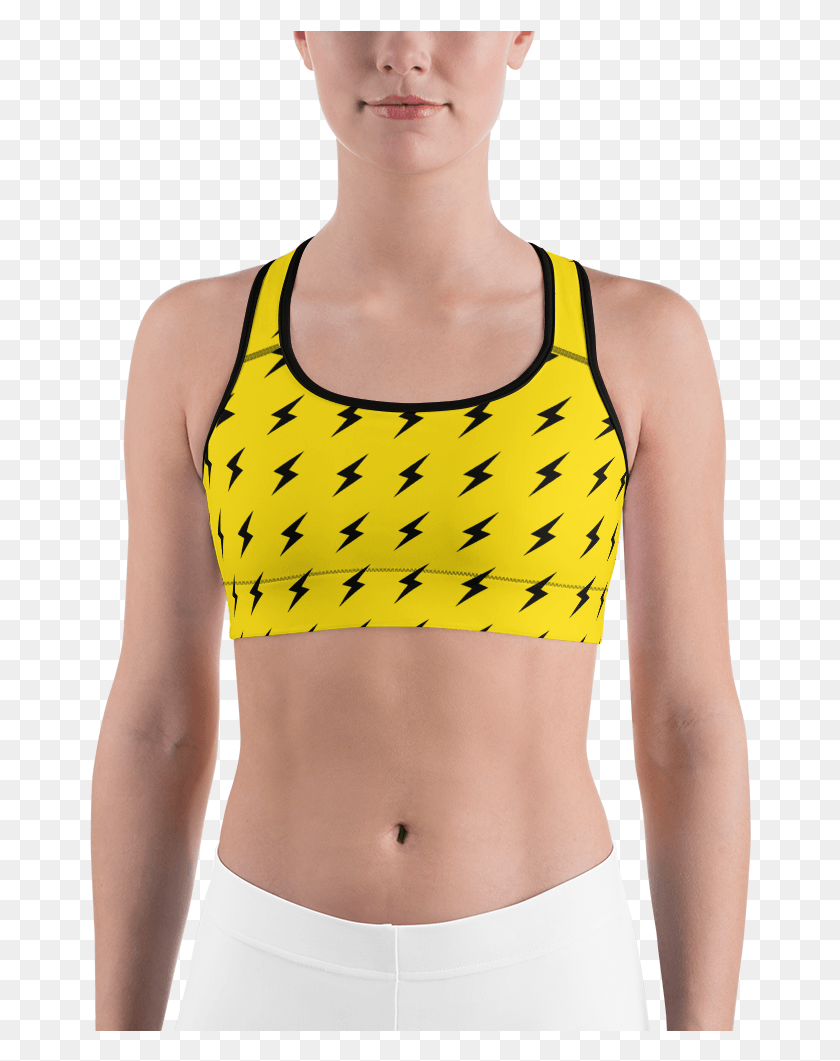 662x1001 Thunderbolt Yellow Sports Bra Bra, Clothing, Apparel, Person HD PNG Download