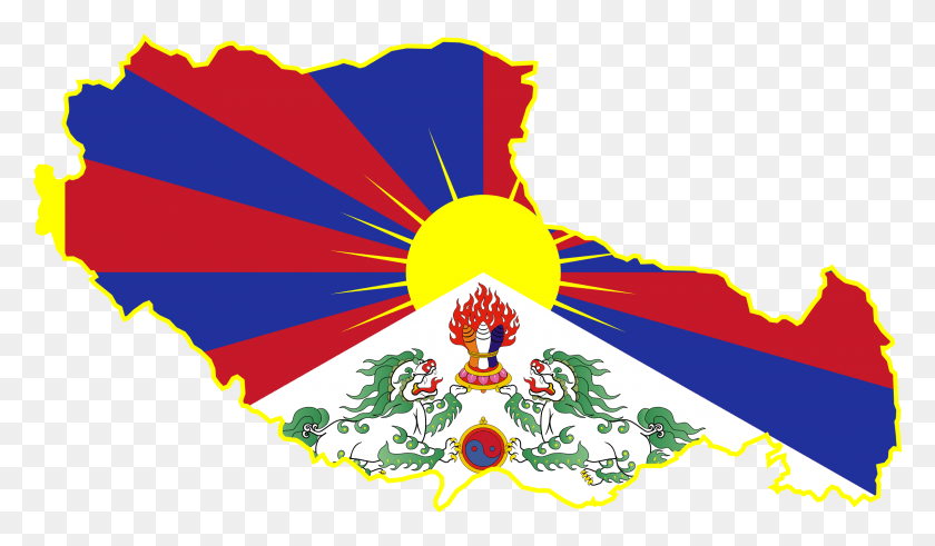 2400x1328 Tibet Map Flag Clip Arts Flag With Sun And Blue And Red, Graphics, Outdoors HD PNG Download