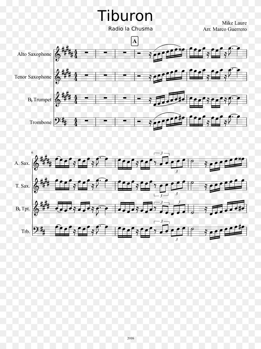 750x1060 Tiburon Sheet Music Composed By Mike Laure Arr Paint It Black Alto Sax, Gray, World Of Warcraft HD PNG Download