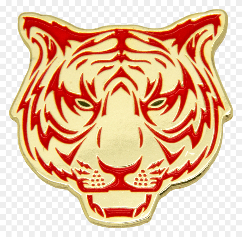 999x974 Tiger Head Pin Goldred Open Mouth Tiger Drawing, Ketchup, Food, Logo HD PNG Download