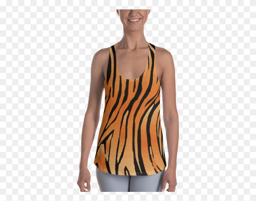 337x601 Tiger Print Racerback Tank Top, Clothing, Apparel, Person HD PNG Download