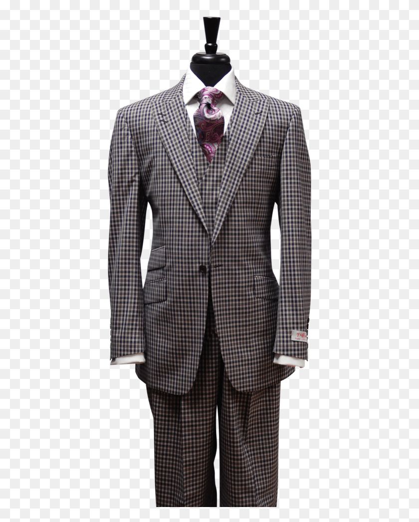 416x987 Tiglio Rosso Roma Grey Black Purple White Plaid 2 Button Tuxedo, Clothing, Apparel, Suit HD PNG Download
