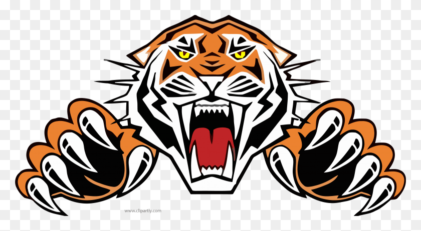 4116x2124 Tiiger Clipart Roaring Tiger Aztec High School Logo, Stencil, Hook, Claw HD PNG Download