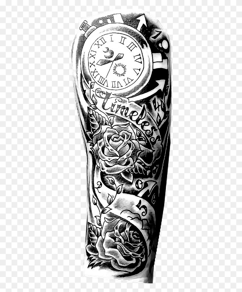 352x952 Timeless Sleeve Arm Hand Body Bampw Blackandwhite Tattoo Arm Sleeve, Skin, Clothing, Apparel HD PNG Download