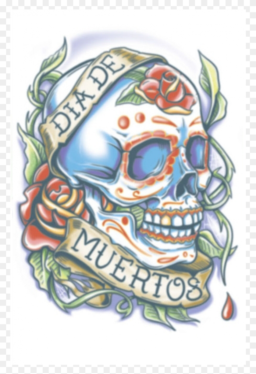 1073x1601 Tinsley Transfers Day Of The Dead Tattoos Candy Skull Tinsley Transfers Day Of The Dead Temporary Tattoo, Doodle HD PNG Download