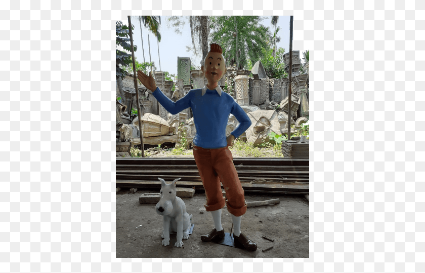 383x481 Tintin Fiber Cartoon Statue Dog Catches Something, Person, Shoe, Clothing HD PNG Download