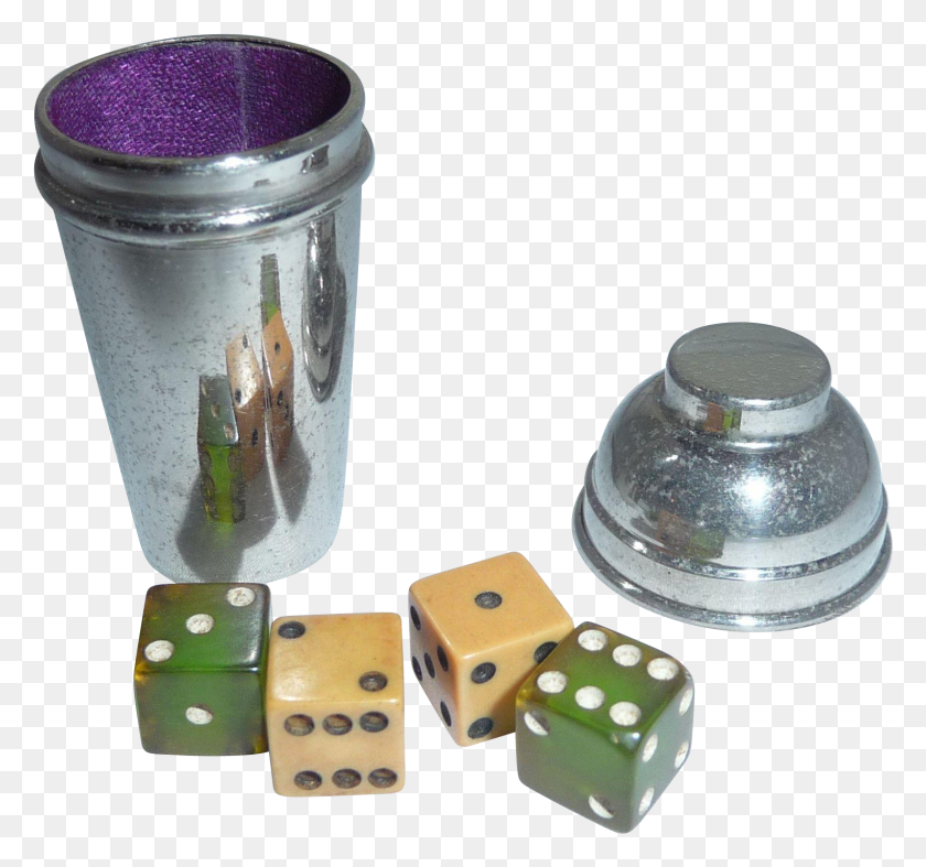 1526x1424 Tiny Chrome Cocktail Shaker With Bakelite Dice Made Dice Game, Bottle, Glass HD PNG Download