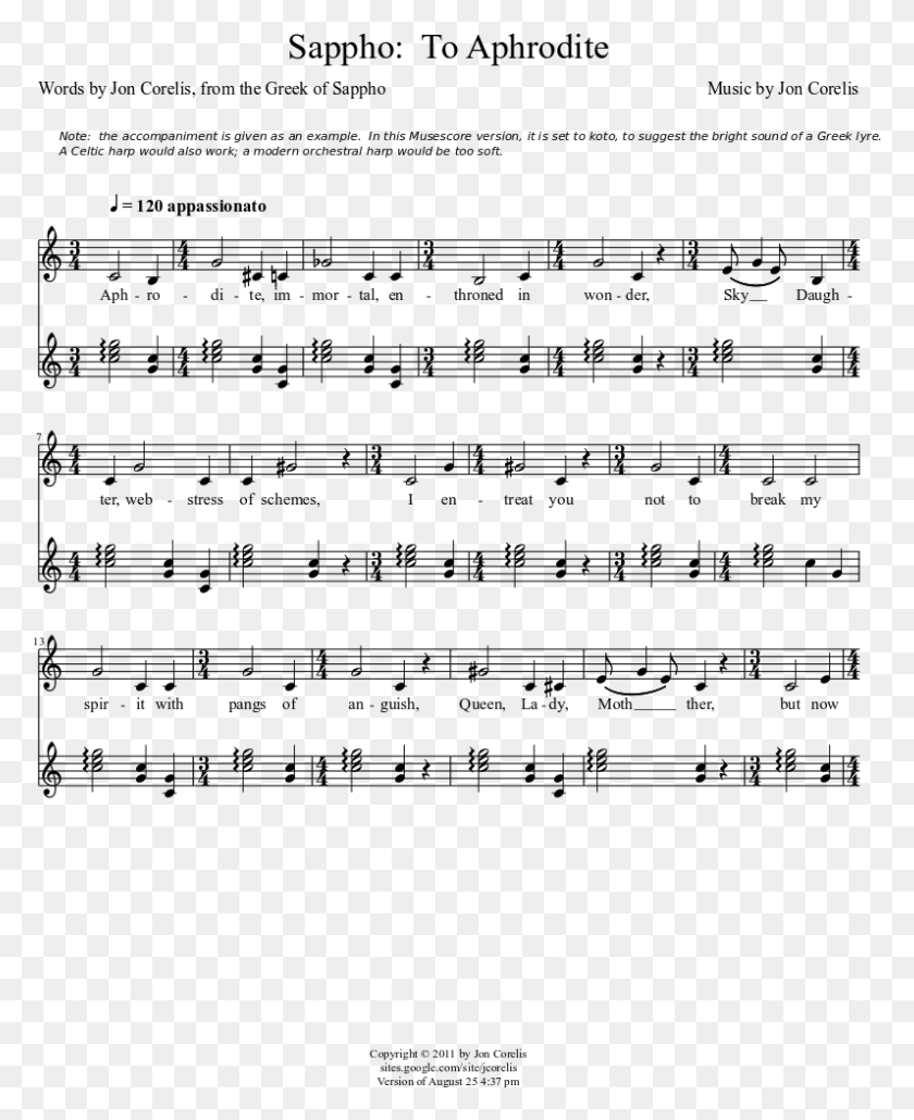 796x990 To Aphrodite Sheet Music Composed By Music By Jon Corelis Sheet Music, Gray, World Of Warcraft HD PNG Download