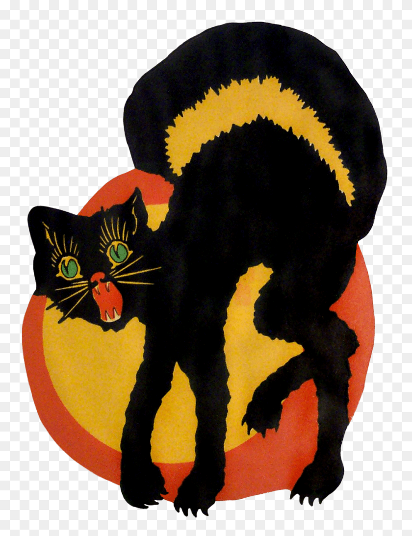 937x1241 To Click On The Picture To Get A Full Size Halloween Black Cat Vintage, Furniture, Cat, Pet HD PNG Download