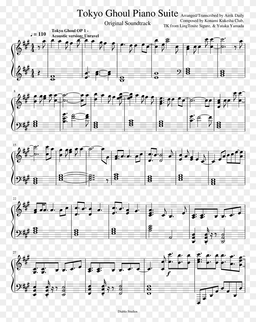 770x994 Tokyo Ghoul Piano Suite Sheet Music Composed By Arrangedtranscribed Lost In Japan Piano Sheet Music, Gray, World Of Warcraft HD PNG Download