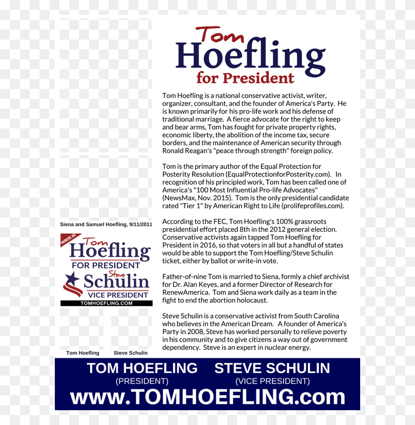 618x800 Tom Hoefling Para El Presidente Flier 1 Poster, Publicidad, Flyer, Papel Hd Png