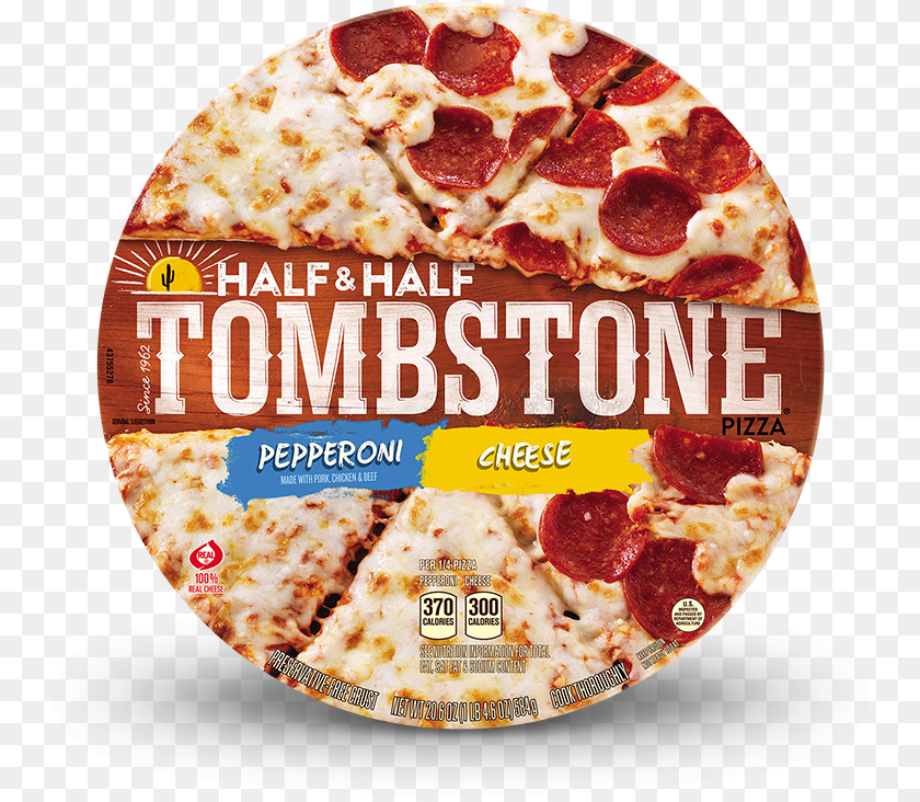 779x732 Tombstone Half Amp Half Pepperoni And Cheese Pizza Tombstone Half And Half Pizza, Food, Advertisement Sticker PNG