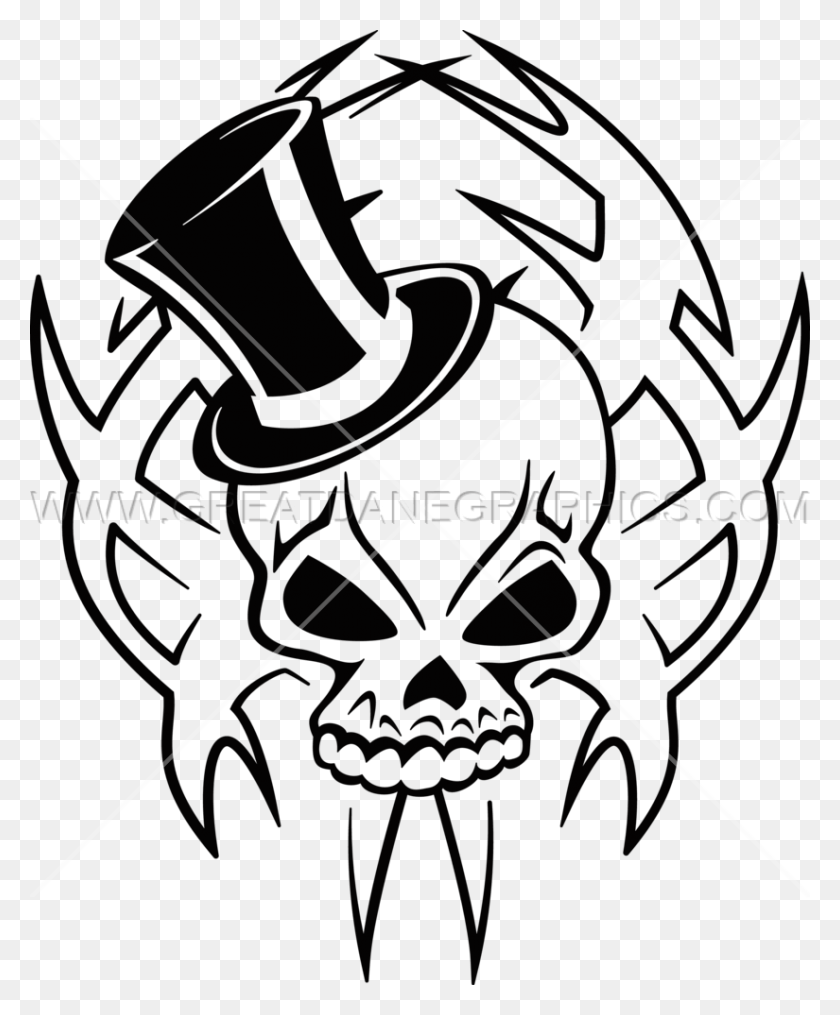 825x1011 Top Drawing Skull Skull With Top Hat Transparent, Symbol, Stencil, Emblem HD PNG Download