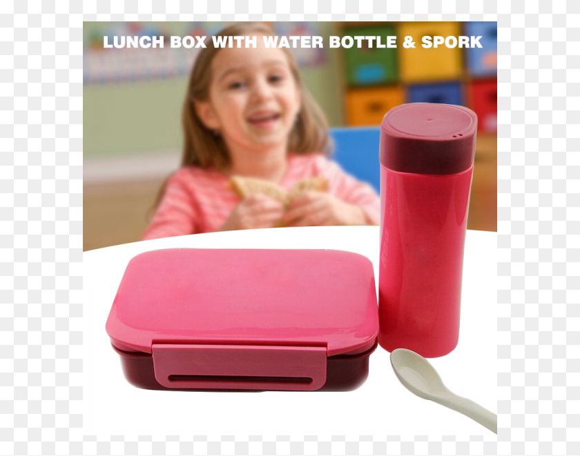601x601 Tour Plastic Lunch Box With Water Bottle Amp Spork 3 En El Recreo, Person, Human, Cutlery HD PNG Download